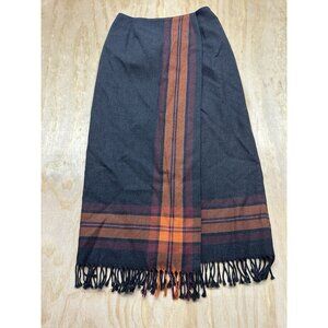 Valerie Stevens Women's Skirt Sz 4 100% Pure Wool Wrap Fringe Black Orange Brown